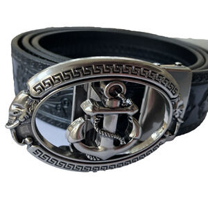 Men's Genuine Embossed Leather Belt With Ratchet Belt Buckle With Anchor Italian